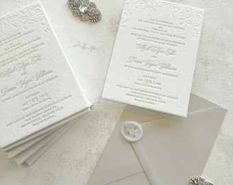 Embossed Letterpress Invitations | Neutrals  | Wedding Invitation  - Style 991