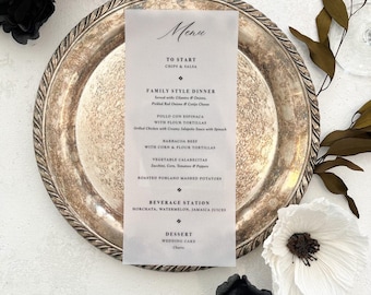 Tall Vellum Wedding Menu | Elegant Reception Table Decor