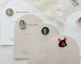 Arch Wedding Menu with Botanical Wax Seal - Style 232  |  SET OF 10