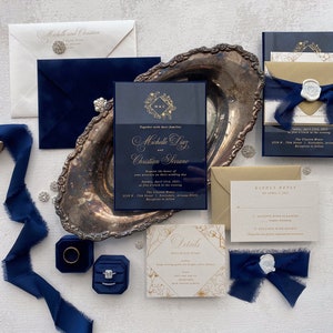 Personalized Velvet Wedding Invitation | Navy Wedding Invites -  Style 278 - Option 4