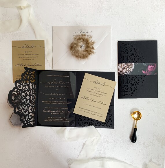 Black and Gold Wedding Invitation Fall Wedding Invites -  Hong Kong