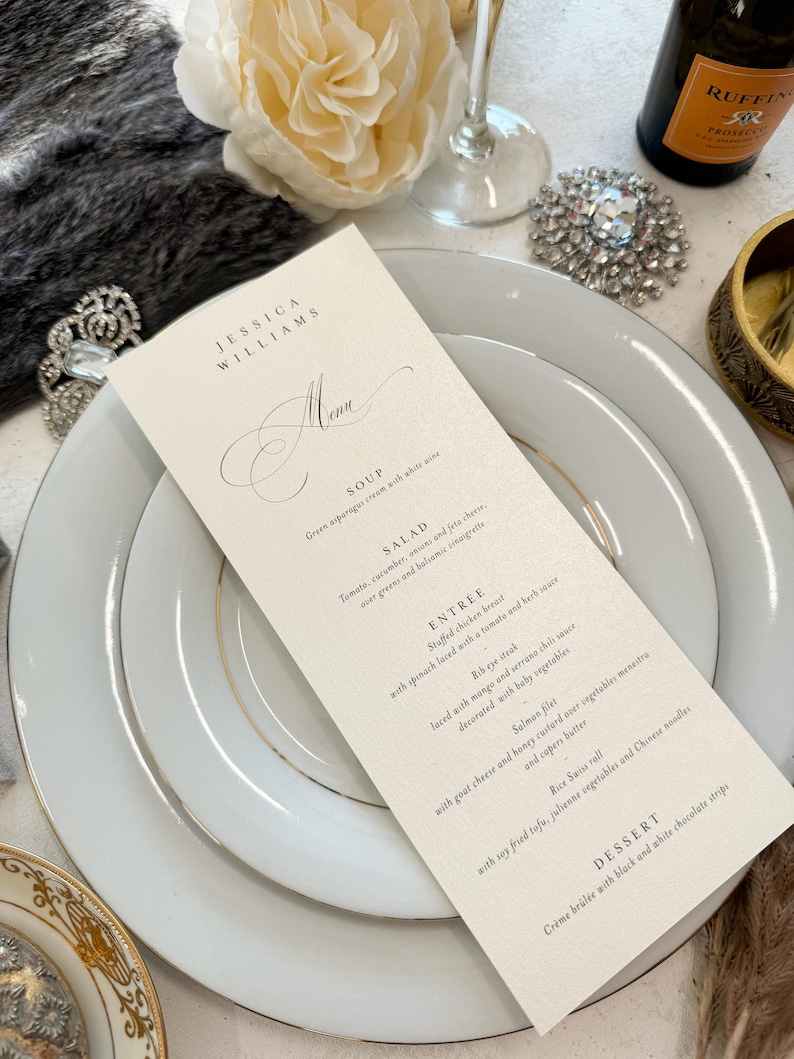 Shimmer Ivory Wedding Menu Place Cards: Formal Table Setting, Style 777 ...