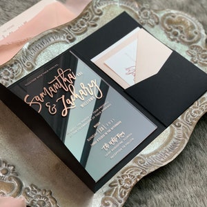 Rose Gold Wedding Invitation | Black and Rose Gold | Clear  | Acrylic Invitation |  Option 3 - Style 37 - Option 3a