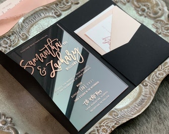 Rose Gold Wedding Invitation | Black and Rose Gold | Clear  | Acrylic Invitation |  Option 3 - Style 37 - Option 3a