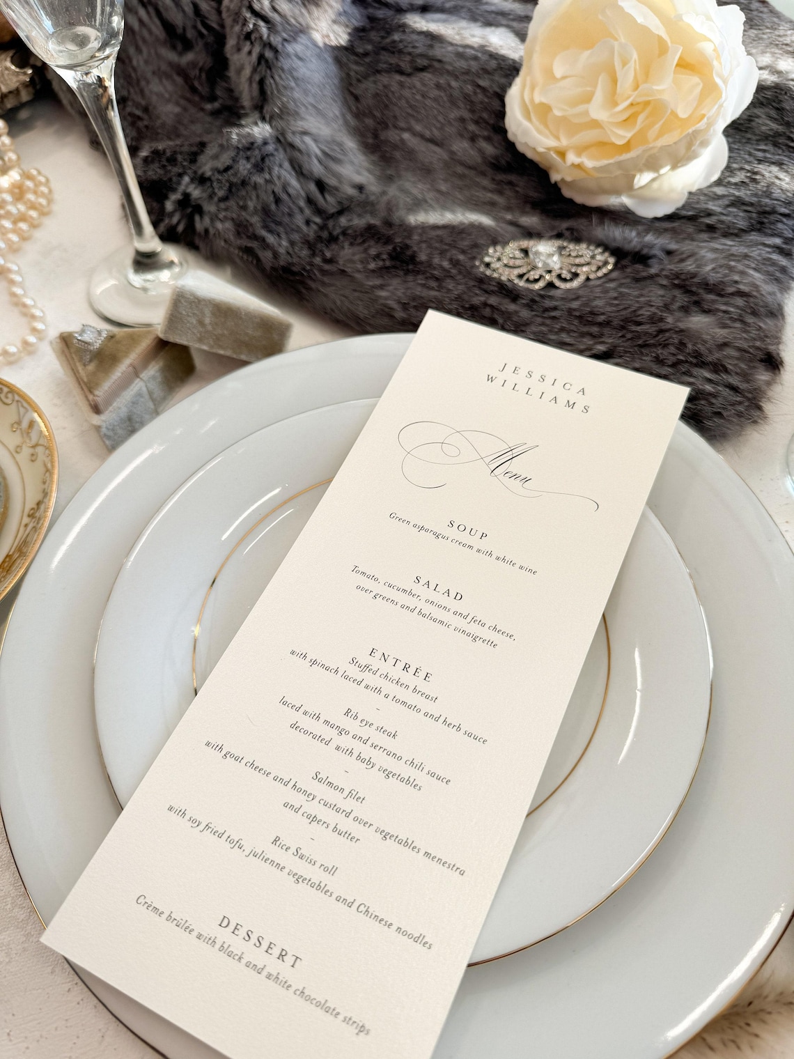 Shimmer Ivory Wedding Menu Place Cards: Formal Table Setting, Style 777 ...