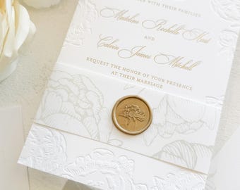 Gold Foil Letterpress Wedding Invitations: Neutral Style 999 - Embossed Border