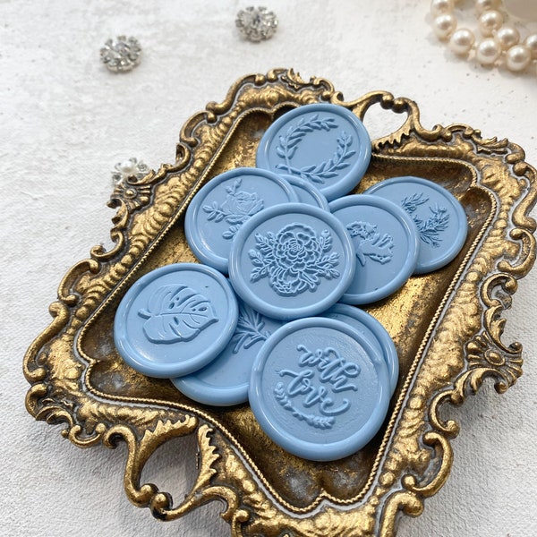 Dusty Cornflower Blue Wax Seals  |  Set of 10  |  Adhesive Wax Seals Stickers  - Wax Seals for Envelopes or Wedding Invitations