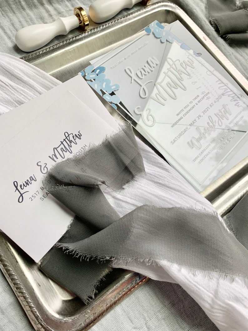 Clear Invitations OR Flexible Clear Invitations Acrylic Invites Style 94 Hydrangeas on Clear Flex Clear Invitations