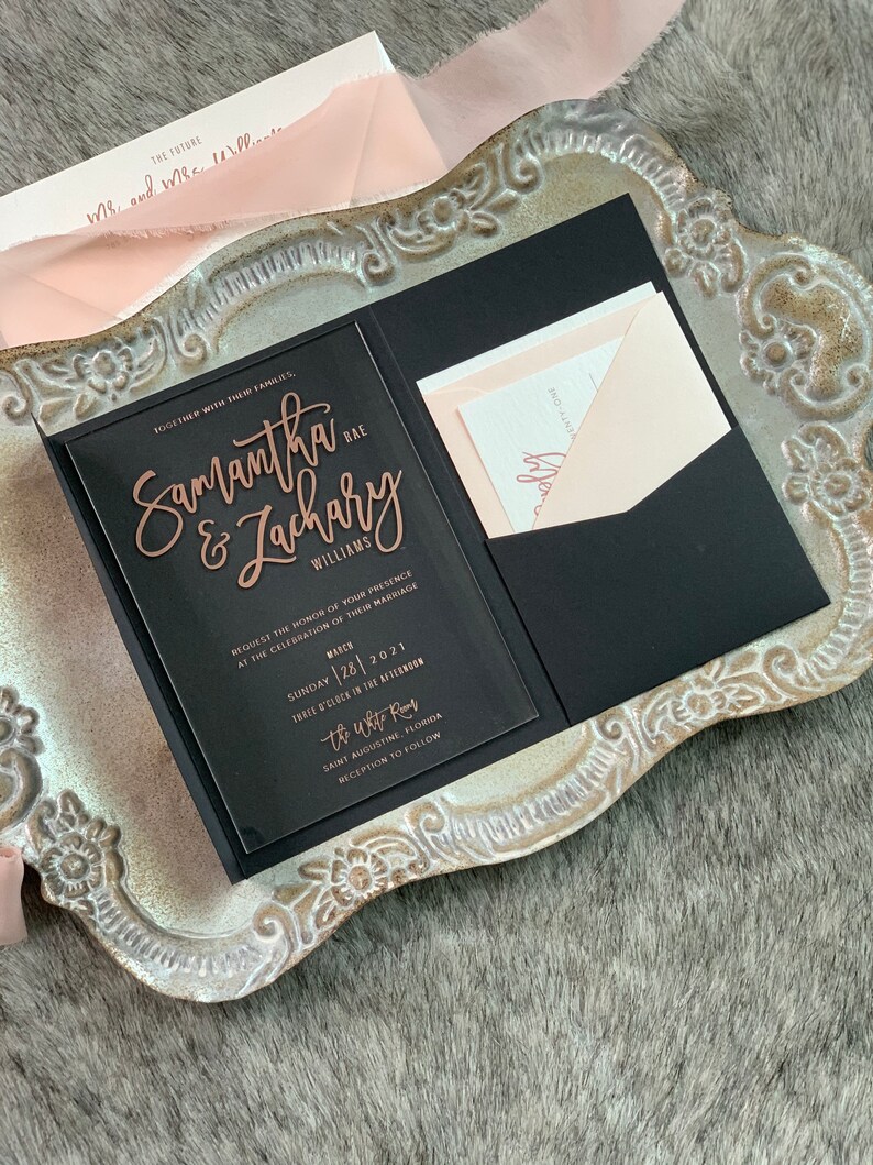 Rose Gold Wedding Invitations Black and Rose Gold Style 37 Etsy