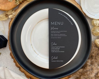 Black Half Circle Menu - Half Moon Any color paper 5.75inch or 6.5 inches Style 103