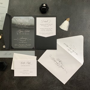 SAMPLE Black and White Wedding Invitation | Acrylic Invites |  Clear Invitations  | Custom Invitations - Style 61 - Option 3a