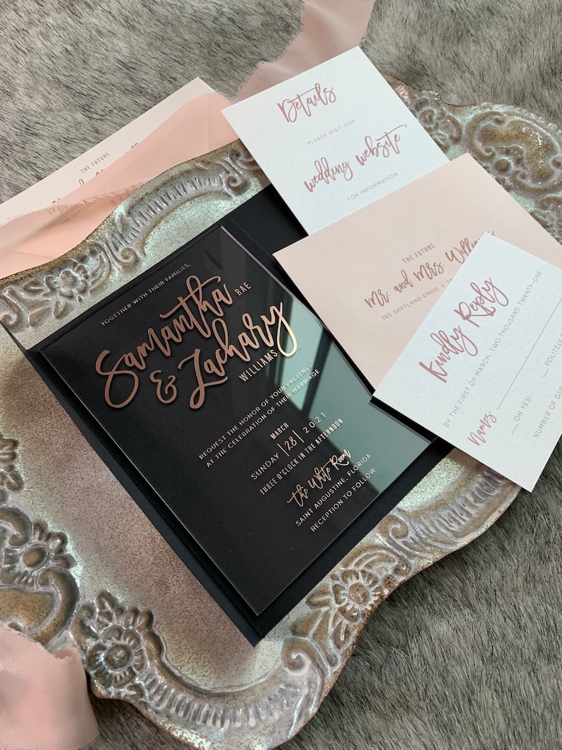 Rose Gold Wedding Invitations Black and Rose Gold Style 37 - Etsy