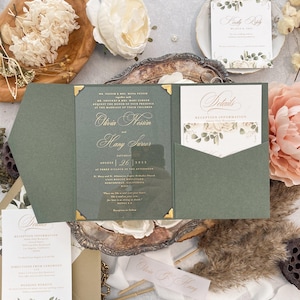 Green Wedding Invitations | Acrylic Card |  Custom Clear Acrylic Invitation | Invitation Card | Elegant Invitations   - Style 220 - Option 3