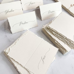 Wedding Folded Place Cards | Sets of 10 | Wedding Name Card Name Tags - Deckle Edge- Style 211