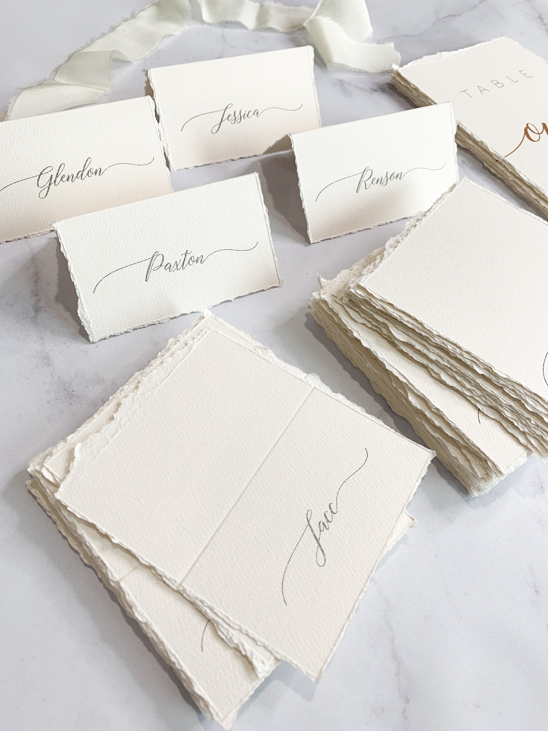 Wedding Folded Place Cards | Wedding Name Card Name Tags - Deckle Edge- Style 211