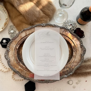 Bling Vellum Wedding Menu: Long Reception Dinner Table Menu