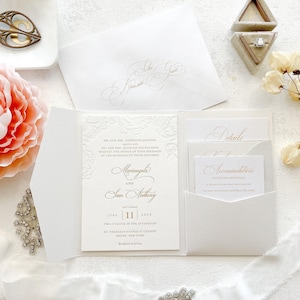 Embossed Wedding Invitations: Neutral Style 777 Letterpress Foil Wedding Invites