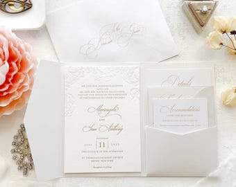 Embossed Wedding Invitations: Neutral Style 777 Letterpress Foil Wedding Invites