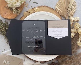 Black and Champagne Acrylic Wedding Invitations | Invitation Card Invites - Style 267