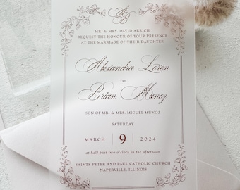Frosted Acrylic Wedding Invitations: Pink Floral Cards