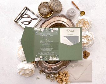 Greenery Wedding Invitation | Clear Acrylic Card | Acrylic Invitation | Green Wedding Invitations - Style 888  Option 3a