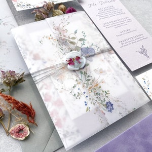 Wildflower Wedding Invitations | Lavender Velvet Wedding Invitations -  Style 54