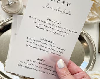 Vellum Wedding Menus  | Printed Menu for your wedding reception - Style 298