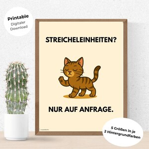 Poster cat with saying - petting only on request - funny wall decoration with cartoon cat - gift for cat lovers -