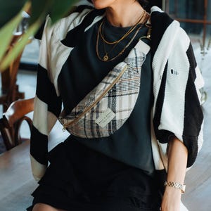 Plaid Wool Fanny Pack - Checkered Crossbody Bag - Handmade Waist Bag, Premium Belt Bag - Adjustable Bum Bag for Travel & Daily Use