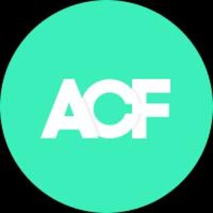 May include: A circular teal logo featuring the white letters "ACF" arranged vertically. The letters are bold and sans-serif, with the "C" partially overlapping the "A" and "F". The background is a solid teal colour.