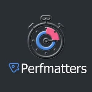 Op de afbeelding: Een zwart-wit logo met een stopwatch-icoon en de tekst "Perfmatters". De stopwatch heeft een blauwe en roze cirkel erin, die een voortgangsbalk voorstelt.