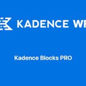 以下が含まれることがあります： Kadence WPのロゴは、青い背景に白い文字でスタイリッシュなKの文字が特徴です。ロゴの下のテキストは「Kadence Blocks PRO」です。