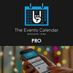May include: A smartphone displaying a calendar app with the text "The Events Calendar PRO" on the screen. The app features a blue calendar icon with a rock and roll hand gesture.