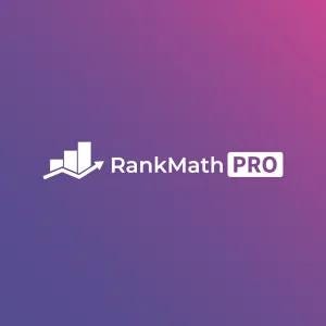 Könnte beinhalten: Das RankMath PRO Logo zeigt ein weißes Balkendiagramm mit einem Pfeil nach oben, vor einem Hintergrund mit lila und rosa Farbverlauf. Der Text "RankMath PRO" ist weiß.