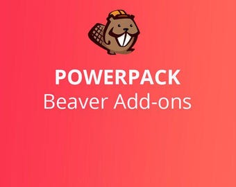 May include: A red background with a cartoon beaver wearing a yellow hard hat. The text "POWERPACK Beaver Add-ons" is below the beaver.
