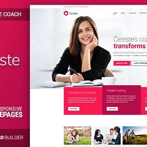 May include: Website homepage for a life coach named Celeste. The website features a pink and white color scheme and a heart logo. The text "Celeste's coaching transforms lives" is displayed in a large font.