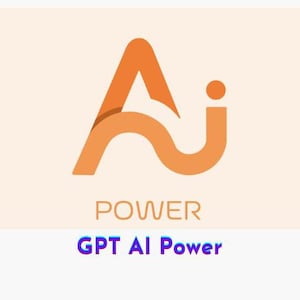 May include: Orange and white logo with the letters AI and the word POWER below. The text GPT AI Power is below the logo in blue and purple.
