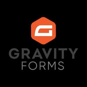 Puede incluir: El logotipo de Gravity Forms sobre un fondo negro. El logotipo presenta una "G" blanca dentro de un hexágono naranja, con las palabras "GRAVITY FORMS" en gris debajo.