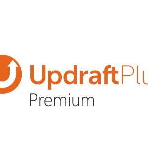Peut inclure: Logo orange avec une flèche vers le haut dans un cercle, le texte "UpdraftPlus Premium" en noir.