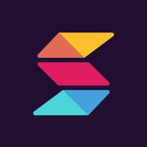 May include: Abstract geometric design with three overlapping shapes in a zig-zag pattern. The top shape is orange and yellow, the middle shape is red, and the bottom shape is blue and turquoise.