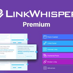 Peut inclure: Capture d'écran d'un tableau de bord LinkWhisper Premium affichant un rapport d'audit de site Web avec une interface bleue et blanche. Le rapport indique le nombre de publications analysées, de liens trouvés, de liens internes, de publications orphelines, de liens brisés et d'erreurs 404. Le rapport comprend également une section avec une liste de contrôle et une section avec des exemples de sites Web de marketing d'affiliation.