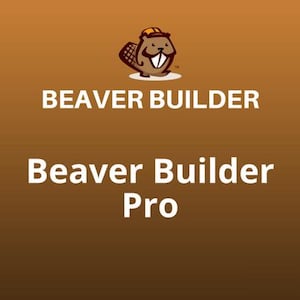 May include: Beaver Builder Pro logo featuring a cartoon beaver wearing a hard hat and holding a tool. The logo is on a brown background with the text "Beaver Builder Pro" in white.