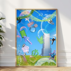 Frutiger Aero Digital Print, Frutiger Aestethic Wall Art, Nostalgia Frutiger Y2K Print, Blue Tech Futuristic Print, Web Core Mouse Art Print