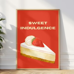 Strawberry Cheesecake Poster, Strawberry Cake Wall Art, Sweet Red Abstract Minimalist Art Print, Dessert Print For Kitchen, Sweet Gift Idea