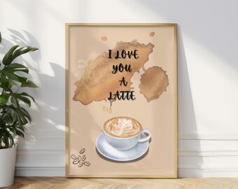 Latte Kunstdruck, Wandbild, Kaffeebecher, Wanddeko (Digitaler Download)