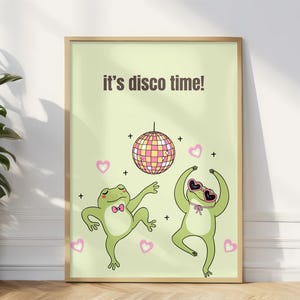 Cute Frog Wall Art, Funny Dancing Frogs Print, Minimalist Animal Art, Pink Hearts Poster, Disco Frog Poster, Positive Quote Frog Wall Art