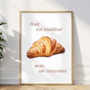 Croissant Wall Art, French Bakery Print, Parisian Kitchen Decor, Cute Breakfast Poster, Croissant Illustration, French Culture Wall Art