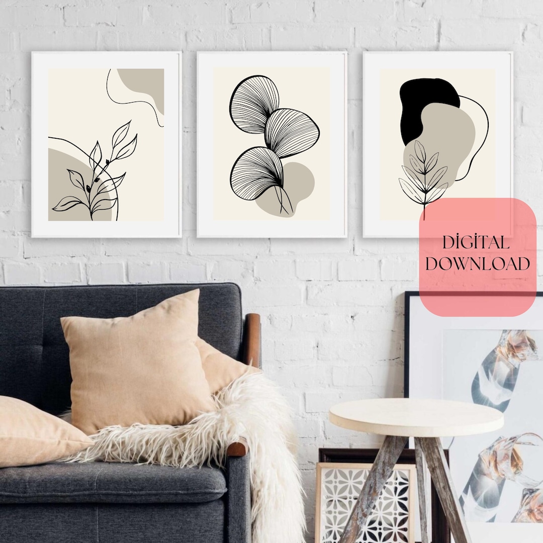 Botanical Printable Wall Art Set of 3 Prints, Boho Abstract Wall Art ...