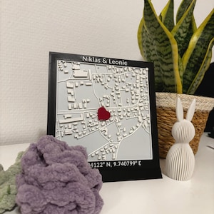 Gepersonaliseerde 3D-stadskaart met hartmarkering - perfect cadeau voor koppels, jubilea en bruiloften
