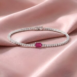 Ruby and Diamond Tennis Bracelet in 14K White Gold – 2.72 CTW Diamonds
